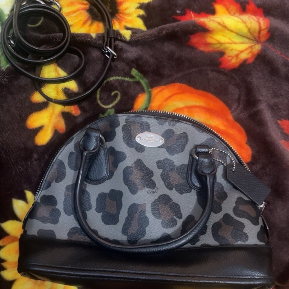 Coach Black and Gray Animal Print Satchel